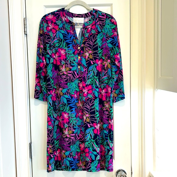 Pappagallo Navy Multi Tunic Polyester Work or Casual Dress sz.S NWT - Picture 1 of 9